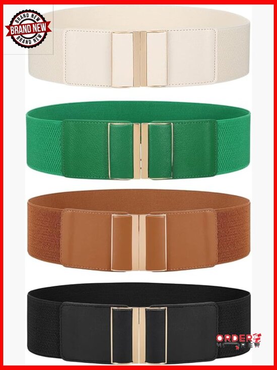 4 Pack Wide Elastic Stretch Waist Belts for Dresses